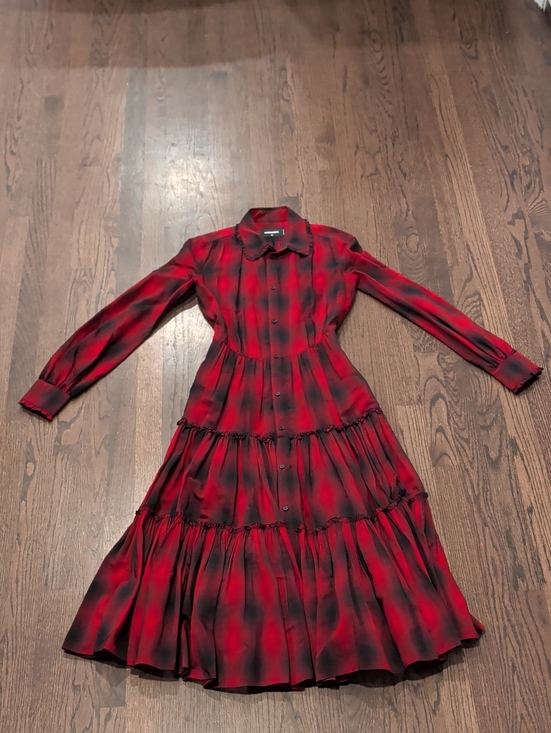 DSQUARED2 Dresses & Skirts - DSQUARED2 Red and Black Plaid Tiered Long-Sleeve Shirt Dress